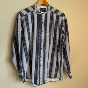 Wrangler X-Long Tails Mens Collarless Button Up Western‎ Rodeo Shirt Blue 17.5